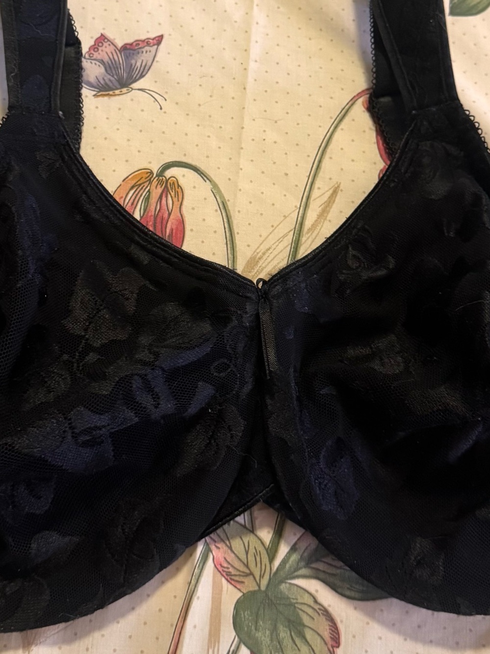 Wacoal Black Floral Jacquard Underwire Full Coverage Bra Women’s 36DDD - Picture 3 of 7